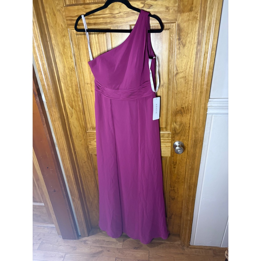 Azazie Dallas One Shoulder Bridesmaid Dress Orchid Purple Chiffon Maxi A8 NEW